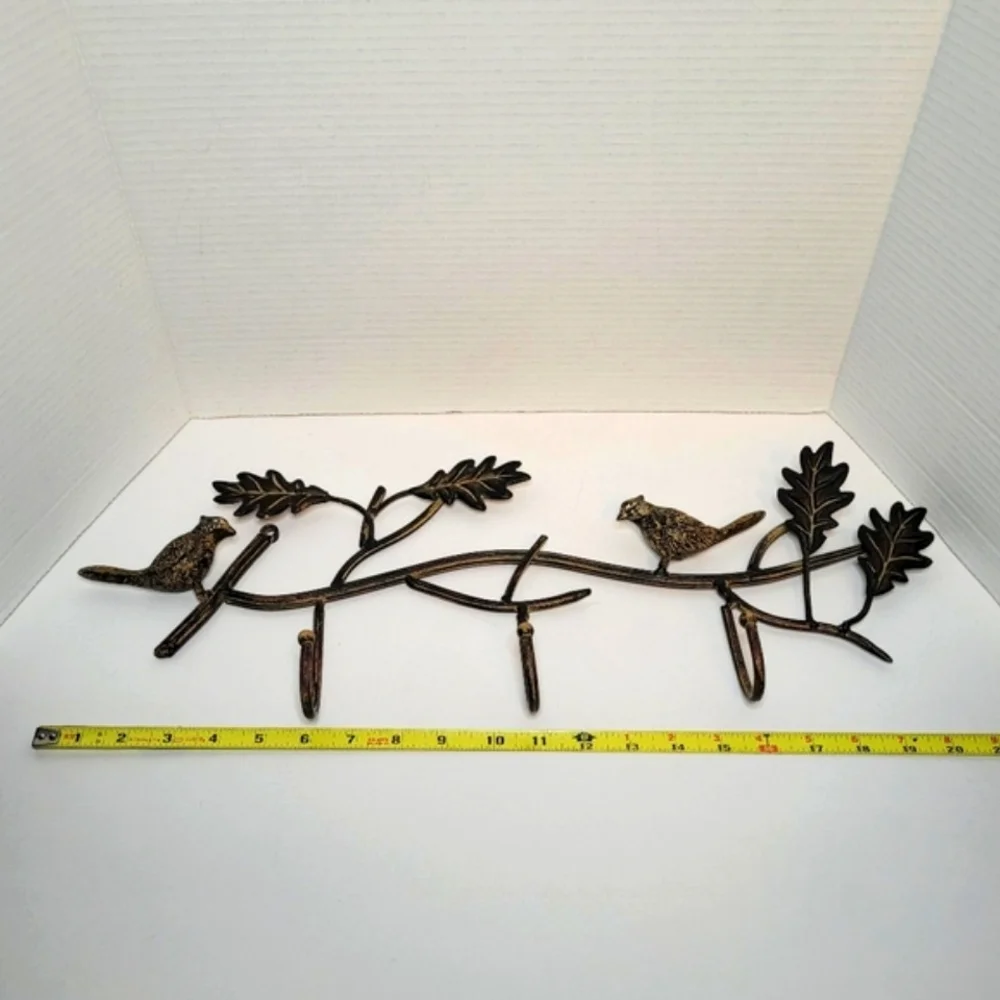 Decorative Birds On A Branch Rustic Metal Functional Wall Decor with Three Hooks